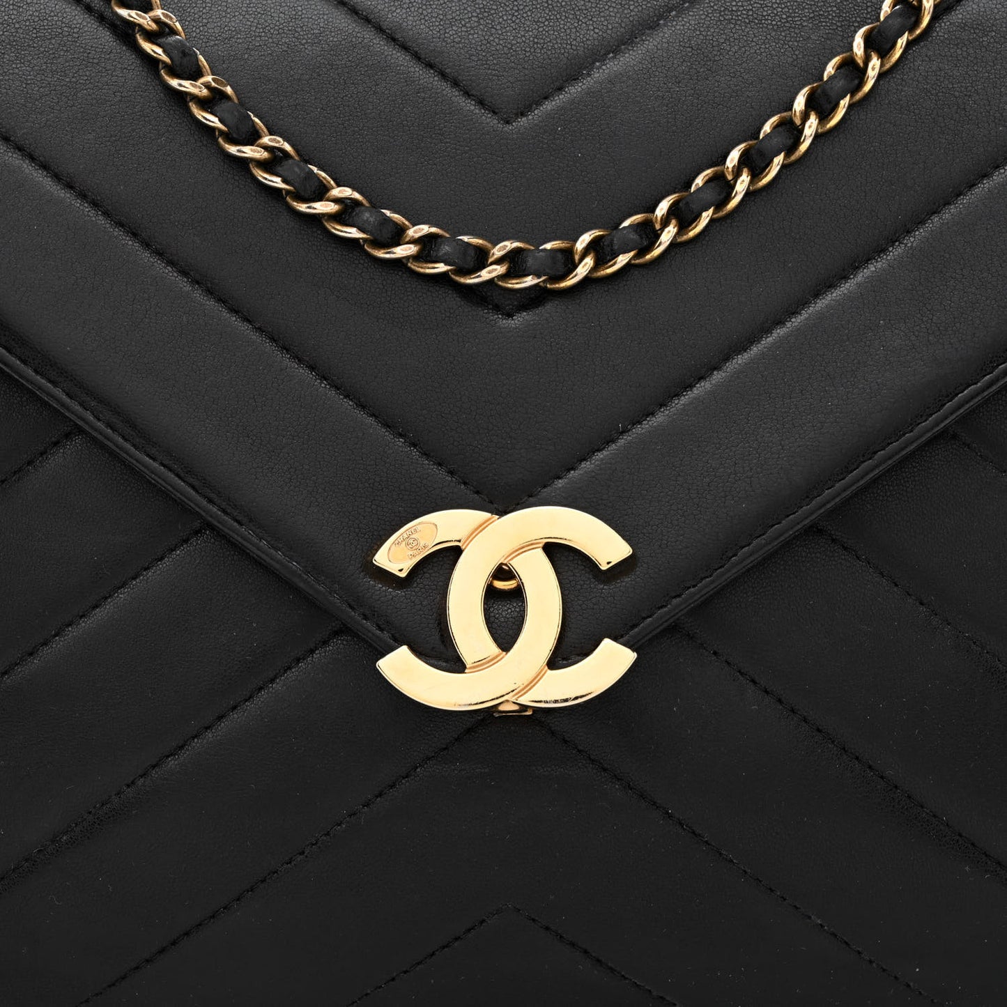 Lambskin Chevron Quilted Medium Envelope Flap Black