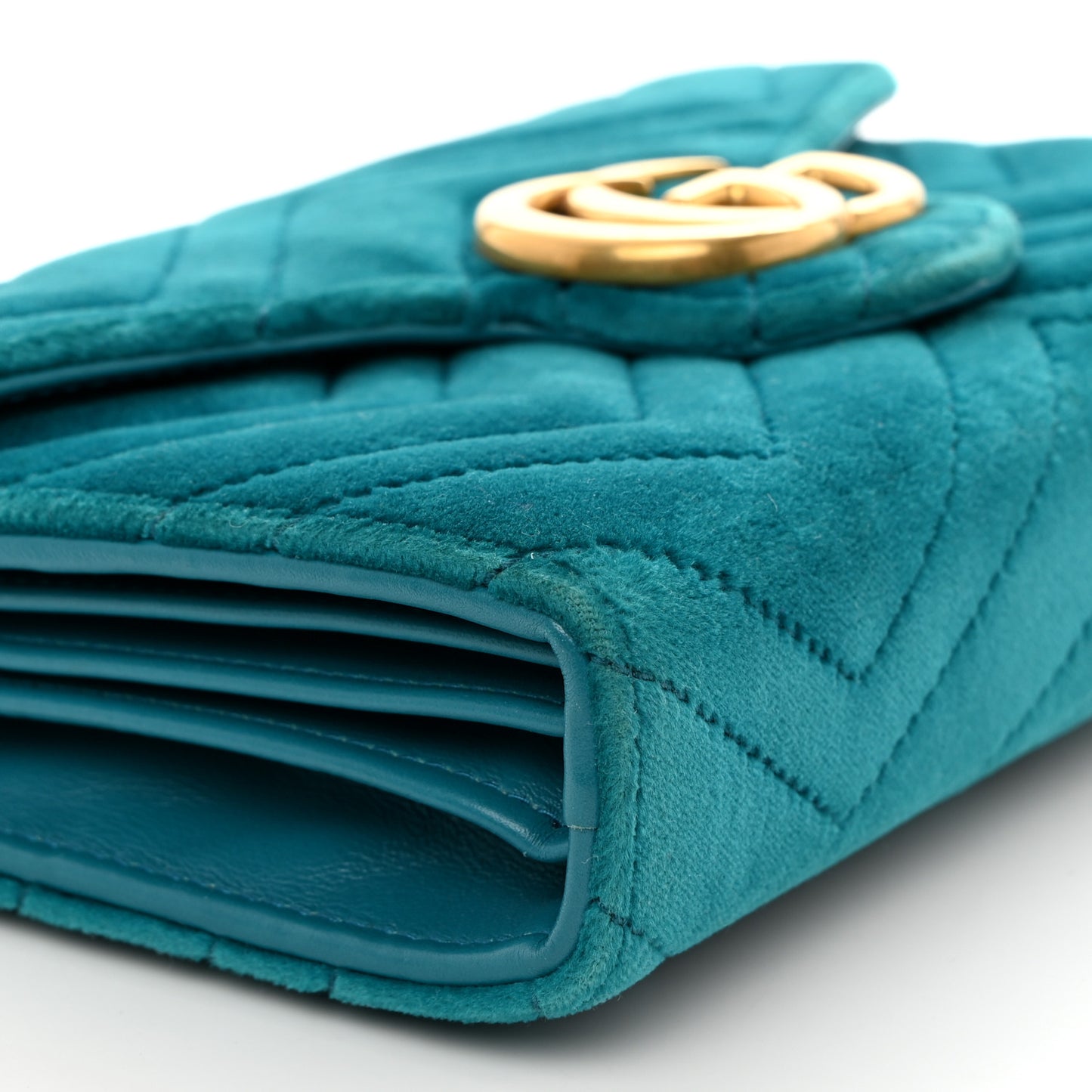 Velvet Matelasse GG Marmont Chain Wallet Pavone Cyan