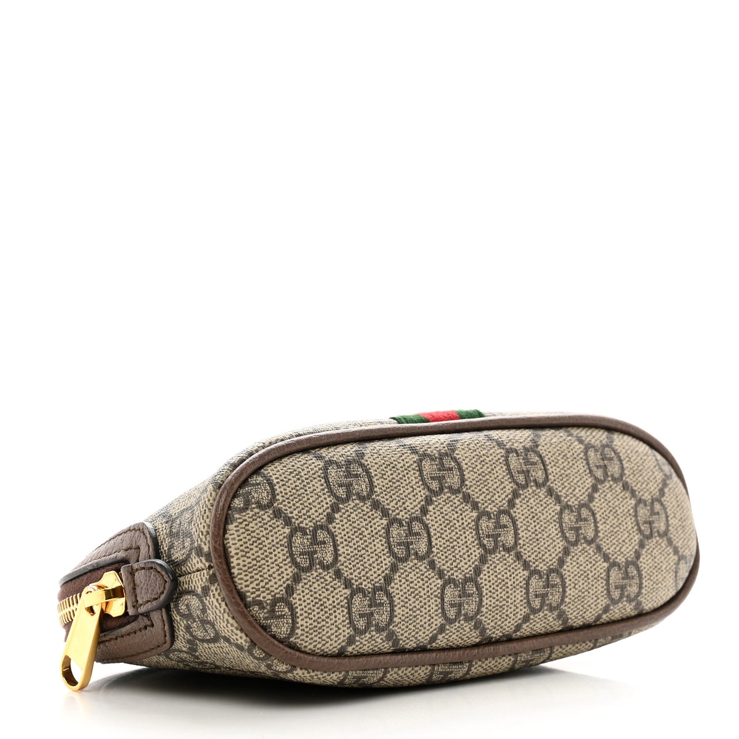 GG Supreme Monogram Textured Calfskin Web Medium Ophidia Cosmetic Case Beige Ebony New Acero