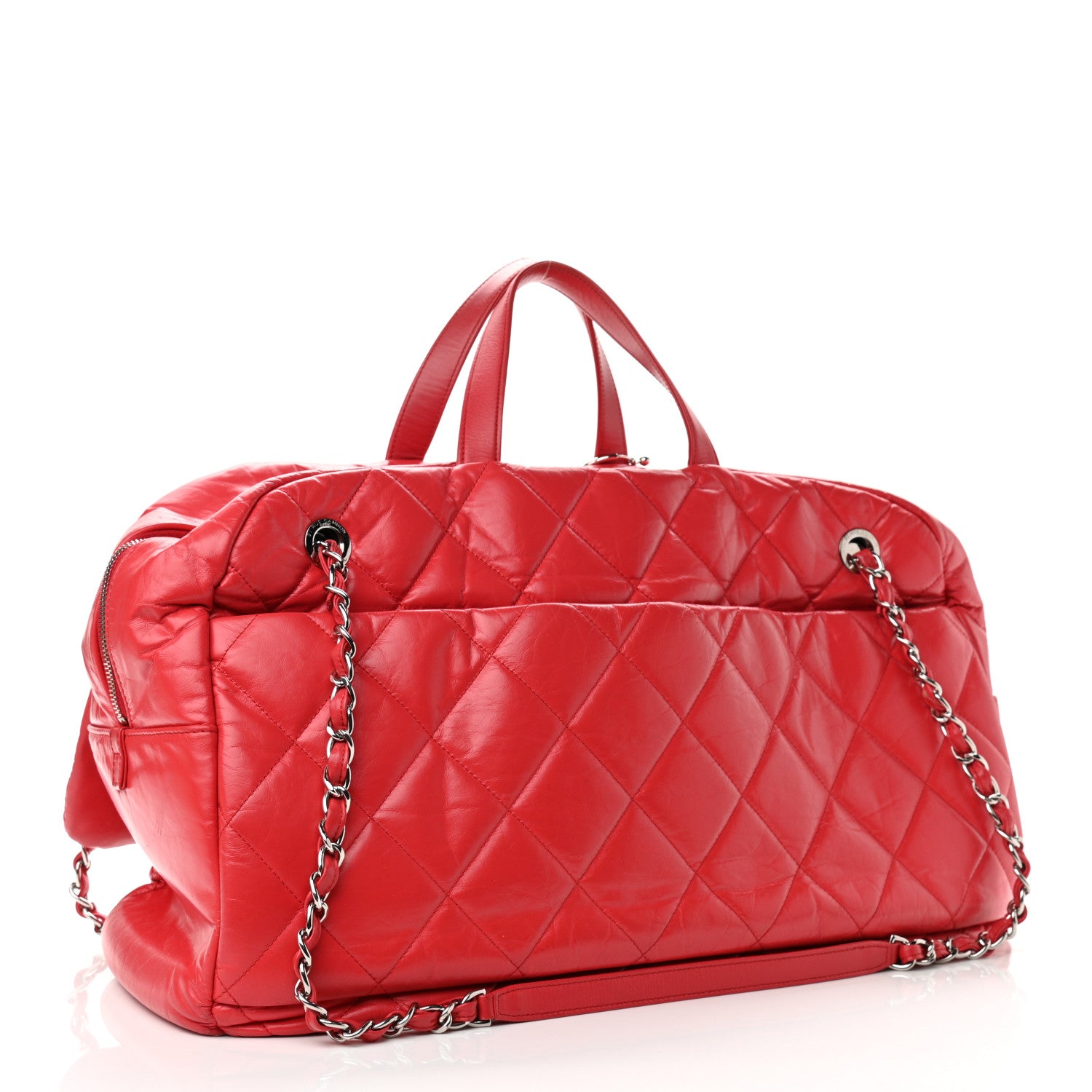 Chanel Aged Calfskin Quilted Large Express Bowling Bag Red 3 of 14