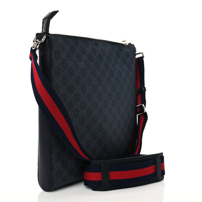 Gucci GG Supreme Monogram Appia Calfskin Web Flat Messenger Bag Black Grey 3 of 9