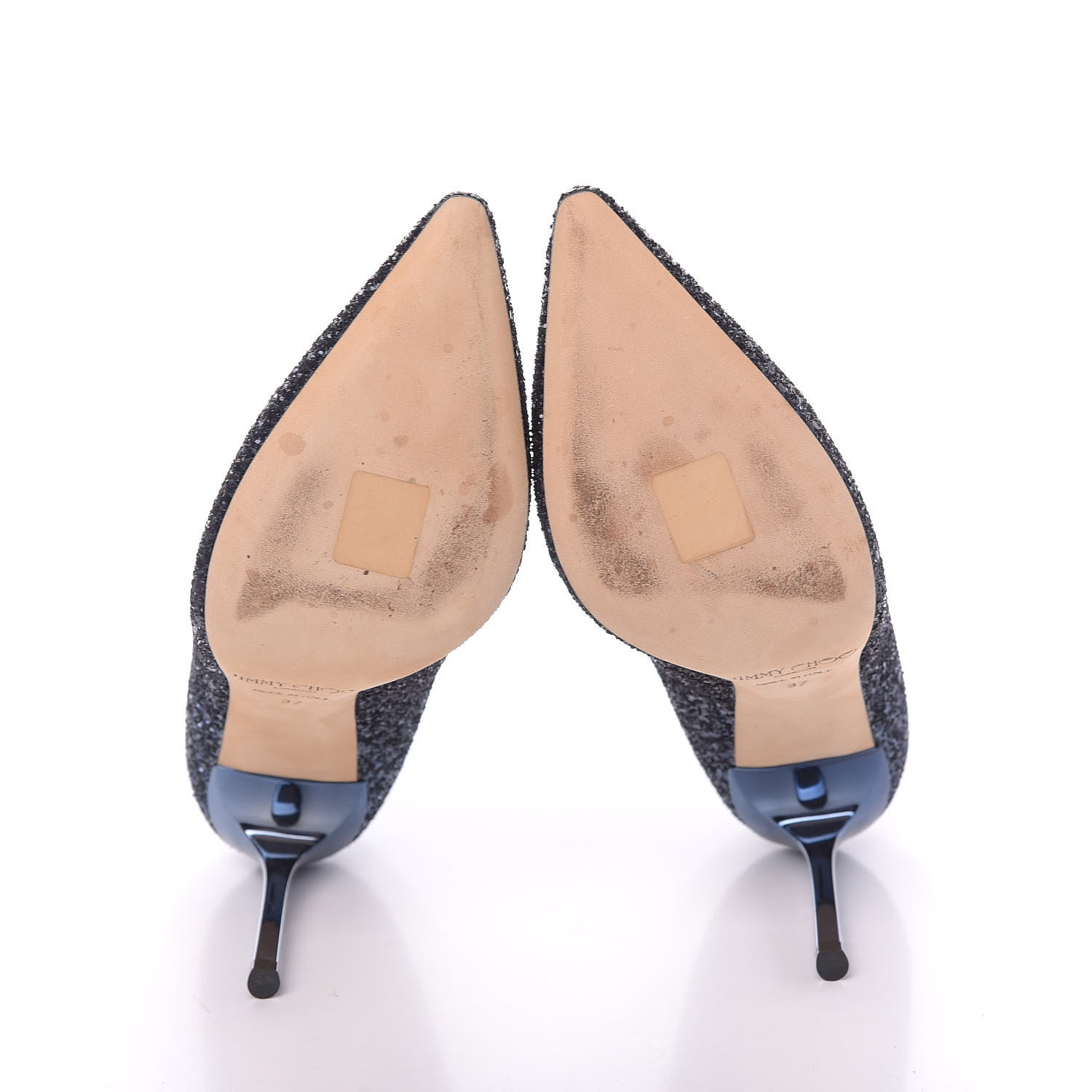 Jimmy Choo Coarse Glitter Pointy Toe Romy 85 Pumps 37 Navy 6 of 10