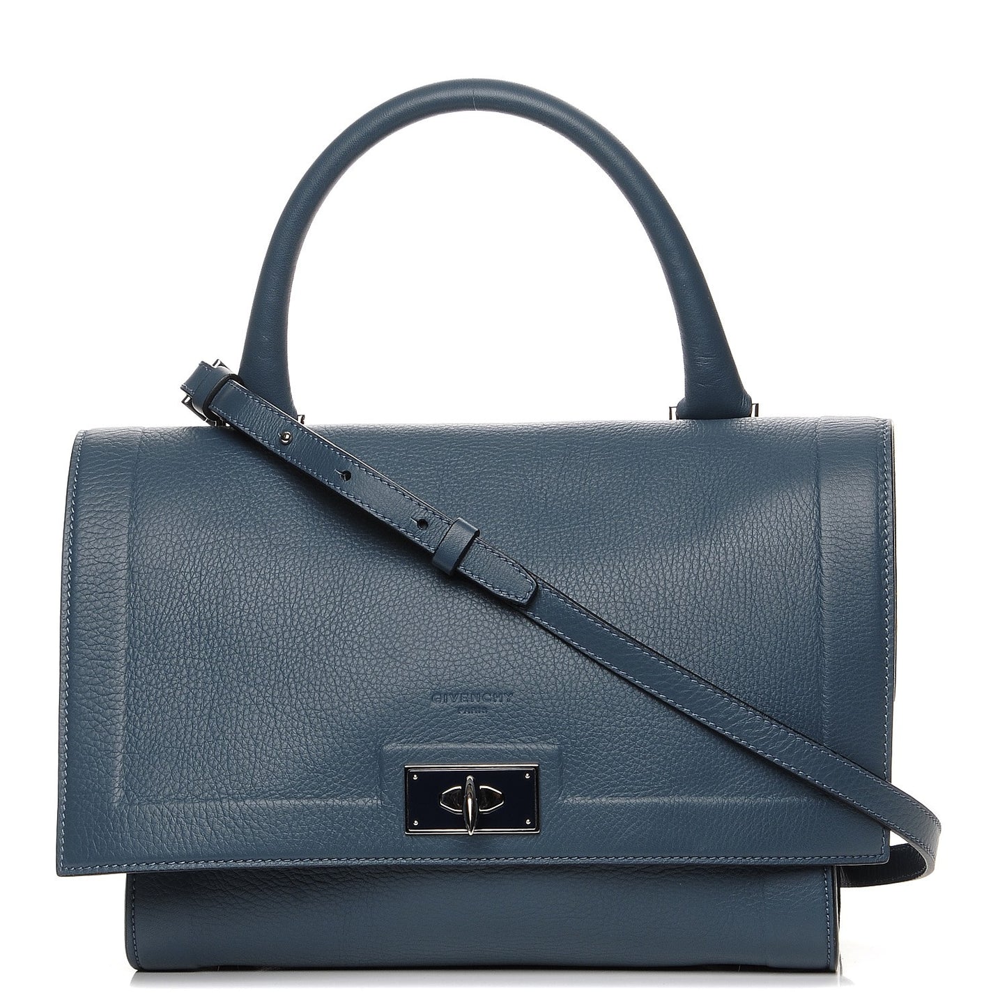 Grained Calfskin Small Shark Lock Satchel Mineral Blue