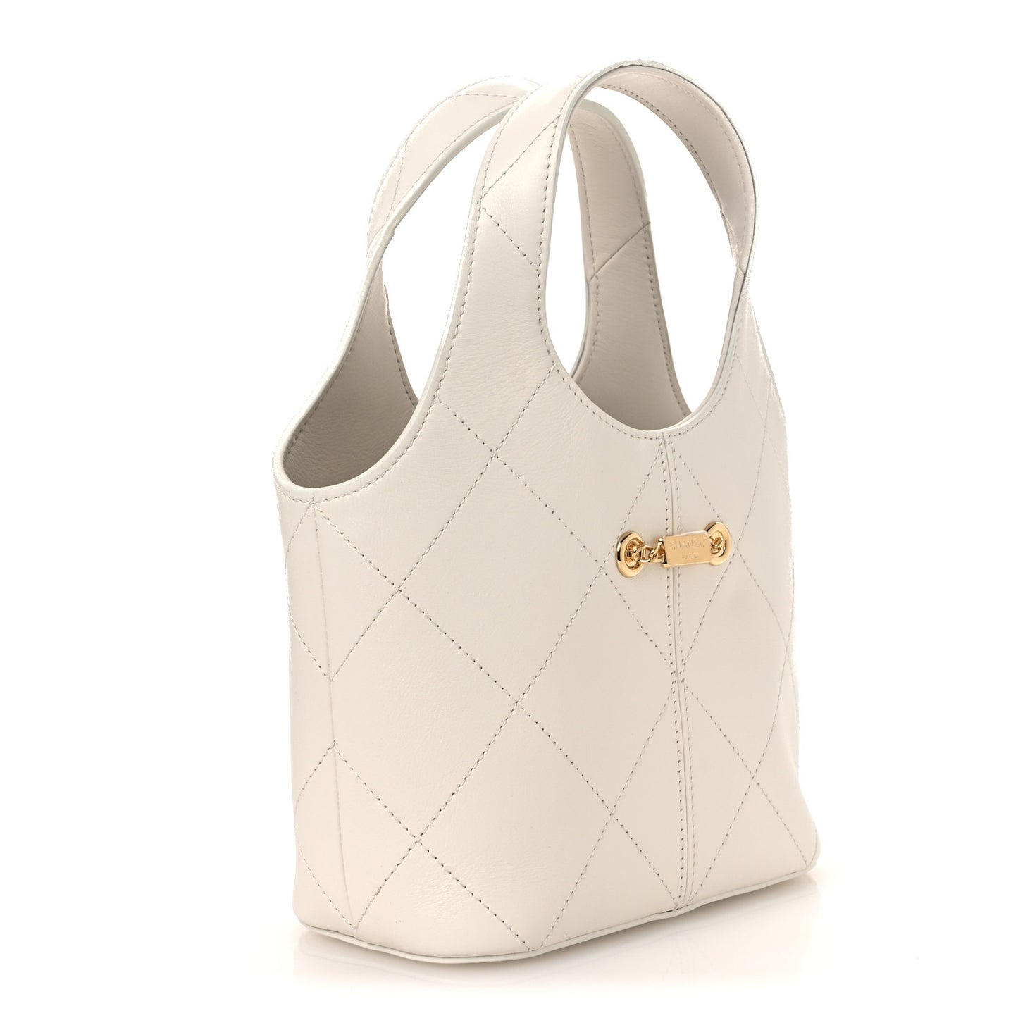 Calfskin Quilted Small Shopping Bag White