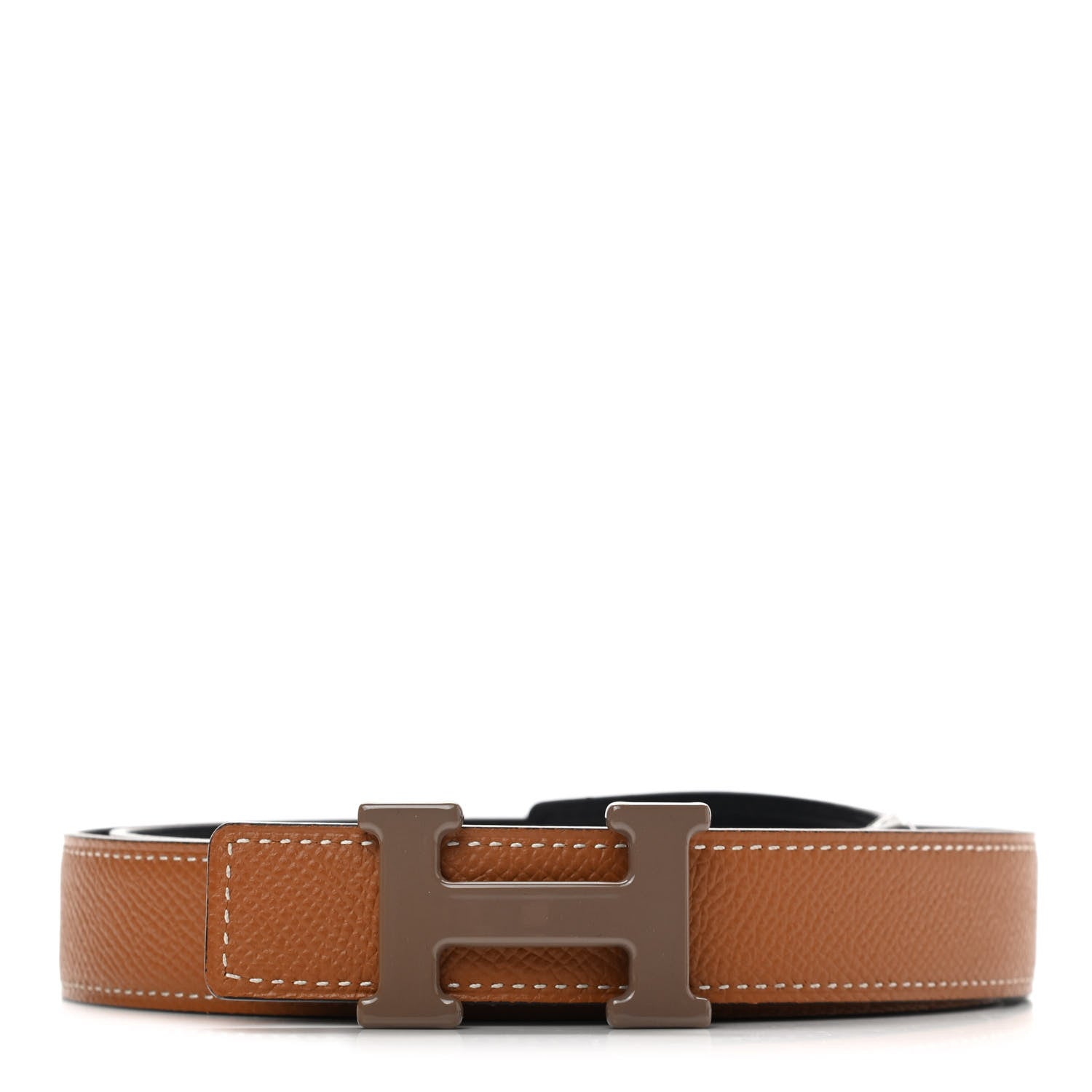 Hermes Epsom Swift Enamel 24mm Belt 90 Etoupe Gold Black 1 of 6