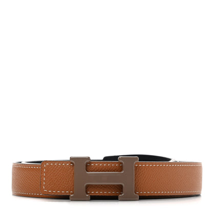 Hermes Epsom Swift Enamel 24mm Belt 90 Etoupe Gold Black 1 of 6
