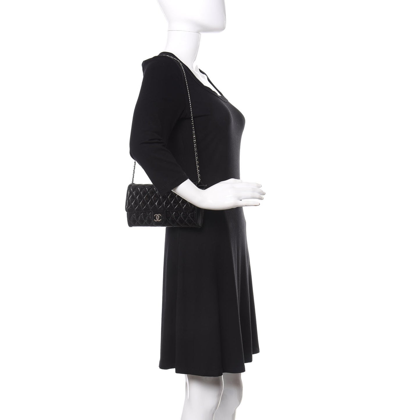 Patent Calfskin Quilted Brilliant East West Flap Clutch Black