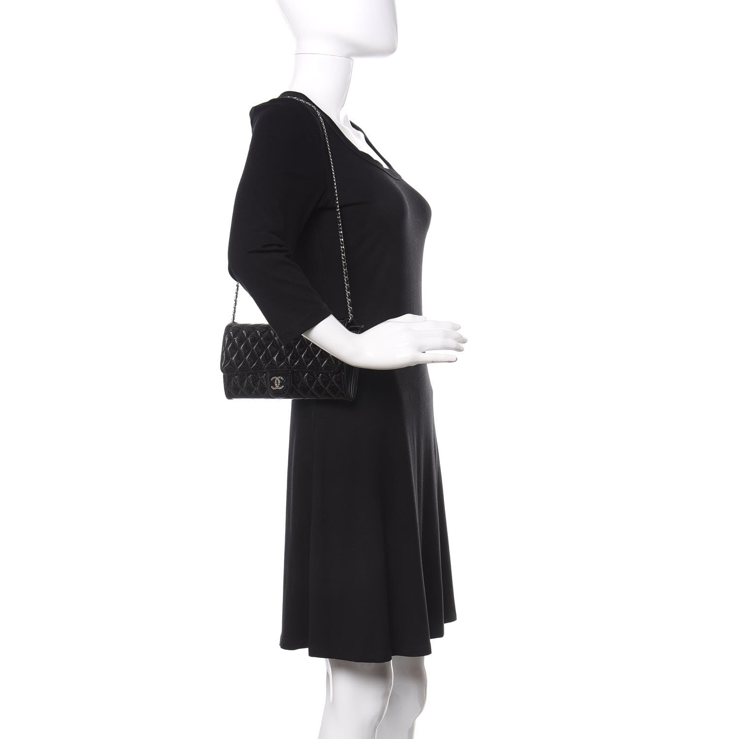 Chanel Patent Calfskin Quilted Brilliant East West Flap Clutch Black 2 of 11