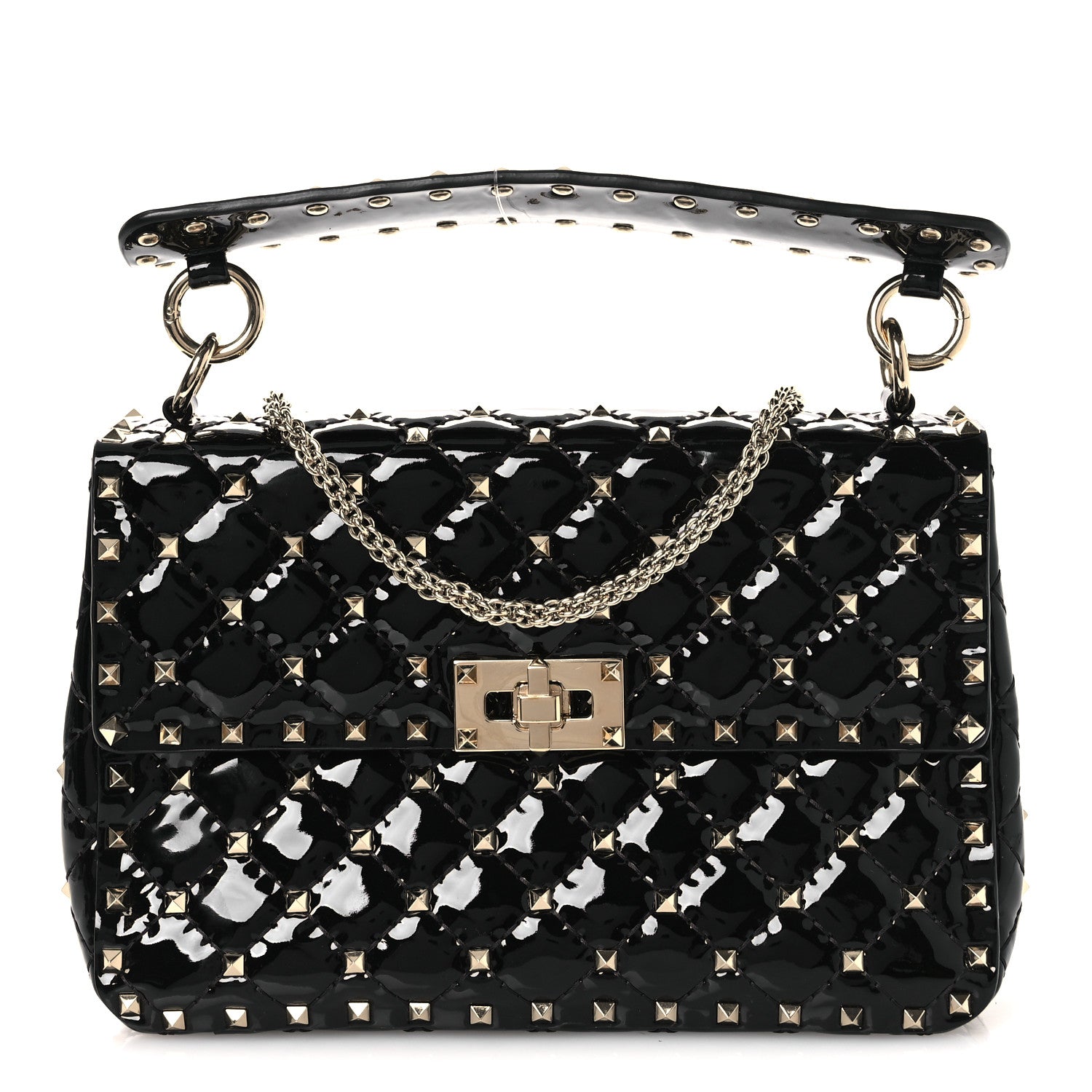 Valentino Garavani Patent Medium Rockstud Spike Shoulder Bag Black 1 of 10