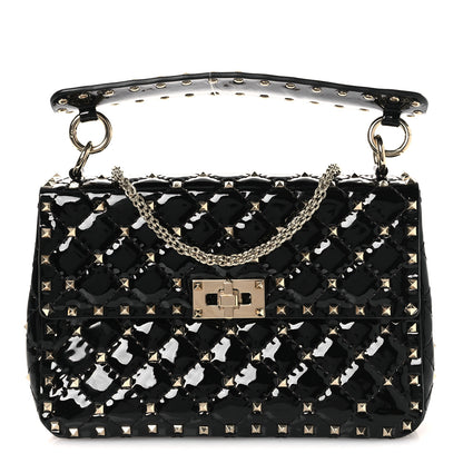 Valentino Garavani Patent Medium Rockstud Spike Shoulder Bag Black 1 of 10