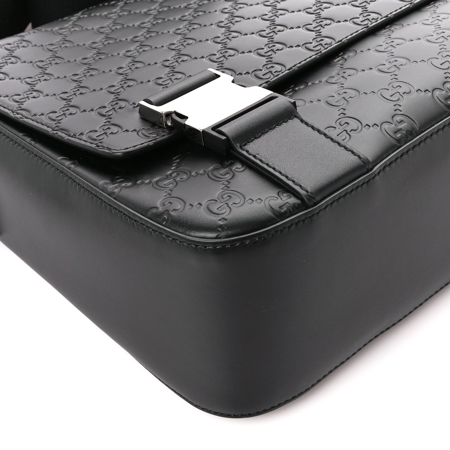 Guccissima Signature Medium Double Buckle Flap Messenger Bag Black