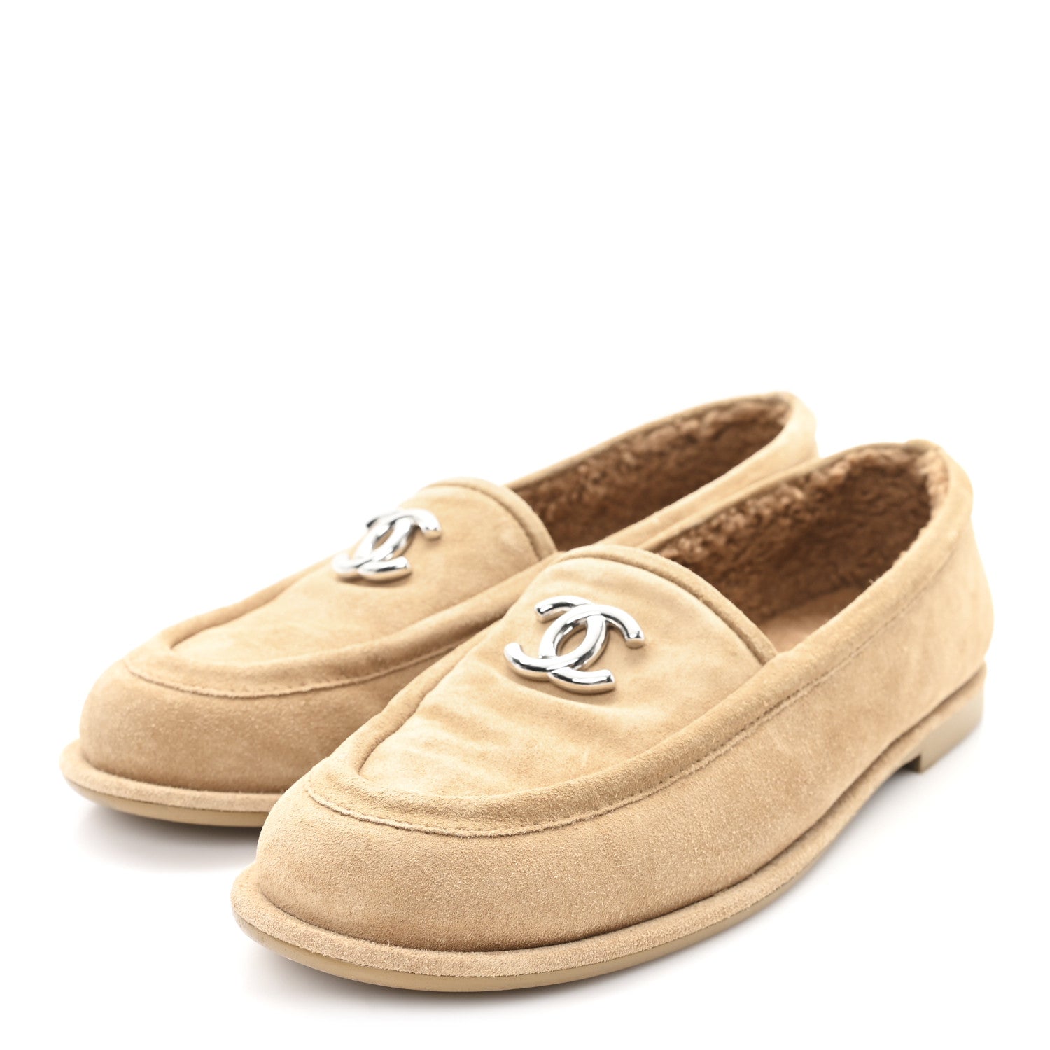 Chanel Suede Calfskin CC Loafers 37.5 Dark Beige 4 of 9