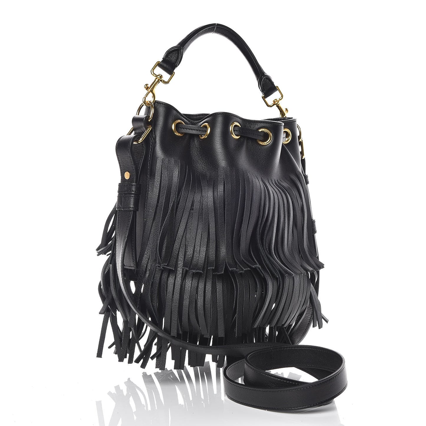 Calfskin Small Emmanuelle Fringe Hobo Bag Black