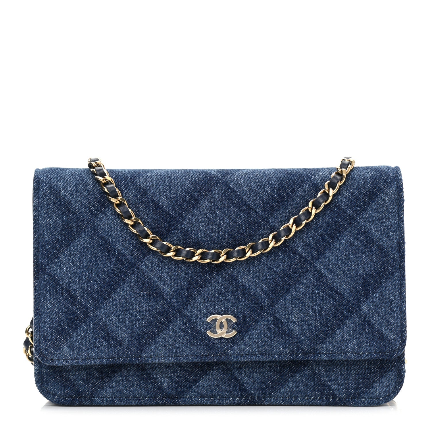 Chanel Denim Printed Wallet On Chain WOC Dark Blue 1 of 13