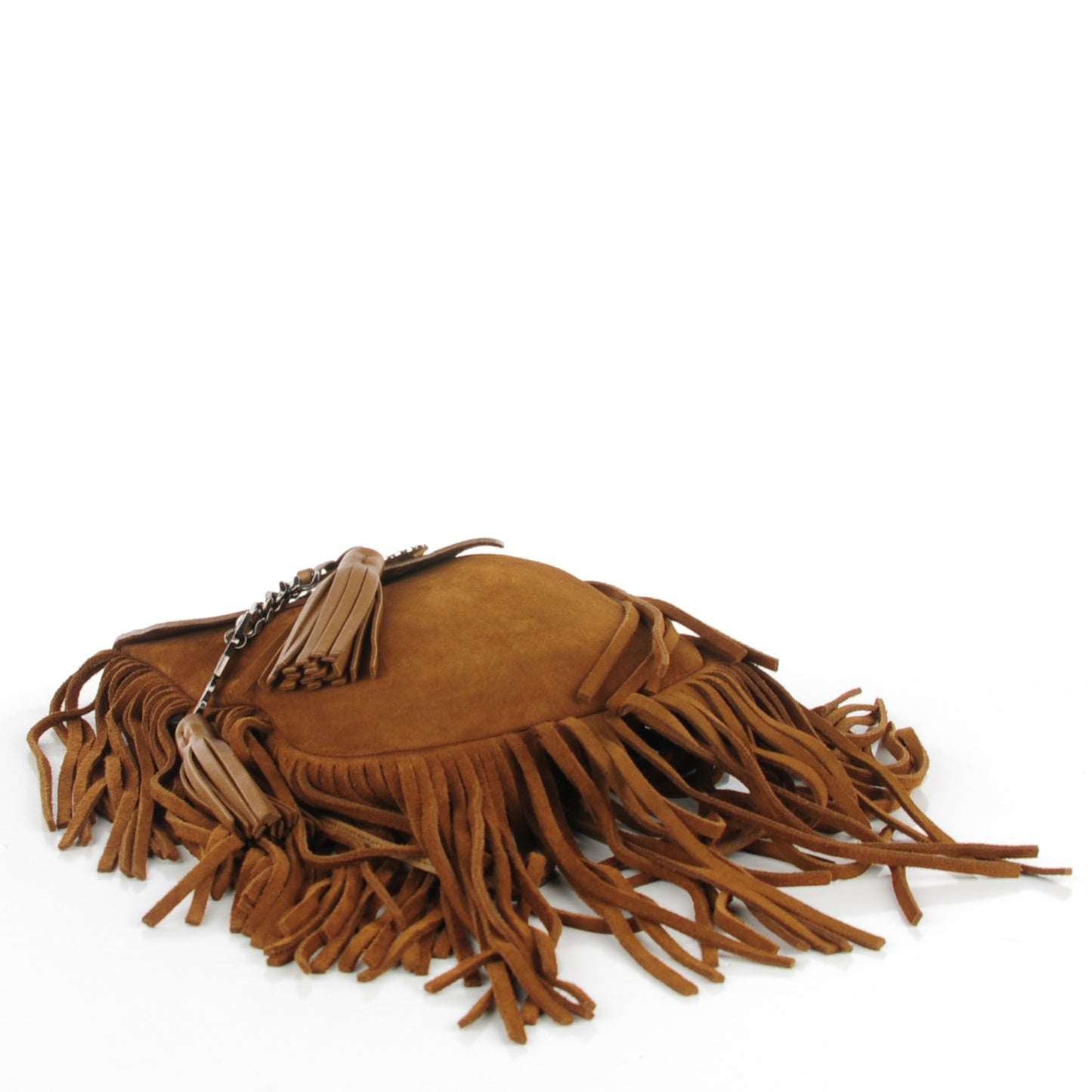 Suede Fringe Flat Anita Crossbody Bag Camel
