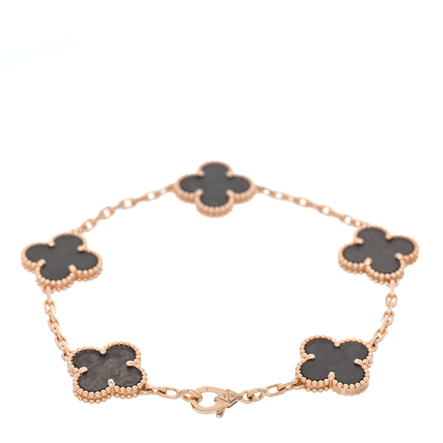 18K Rose Gold Silver Obsidian 5 Motifs Vintage Alhambra Bracelet