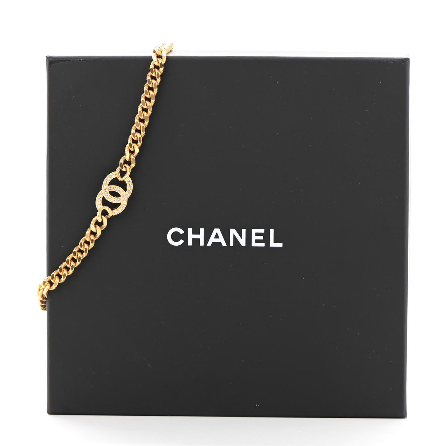 Crystal Chain Link CC Choker Necklace Gold