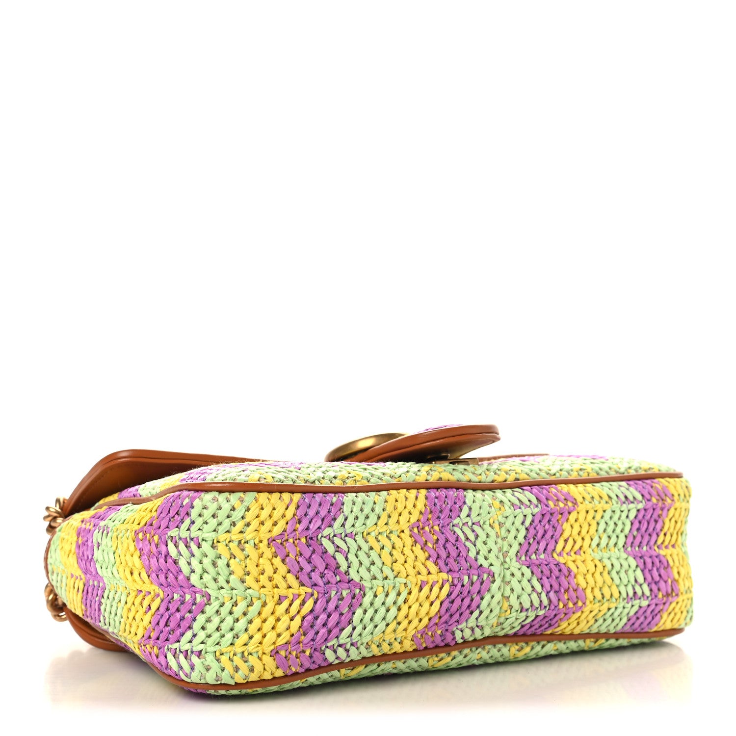 Gucci Calfskin Raffia Woven Small GG Marmont Shoulder Bag Multicolor 4 of 10