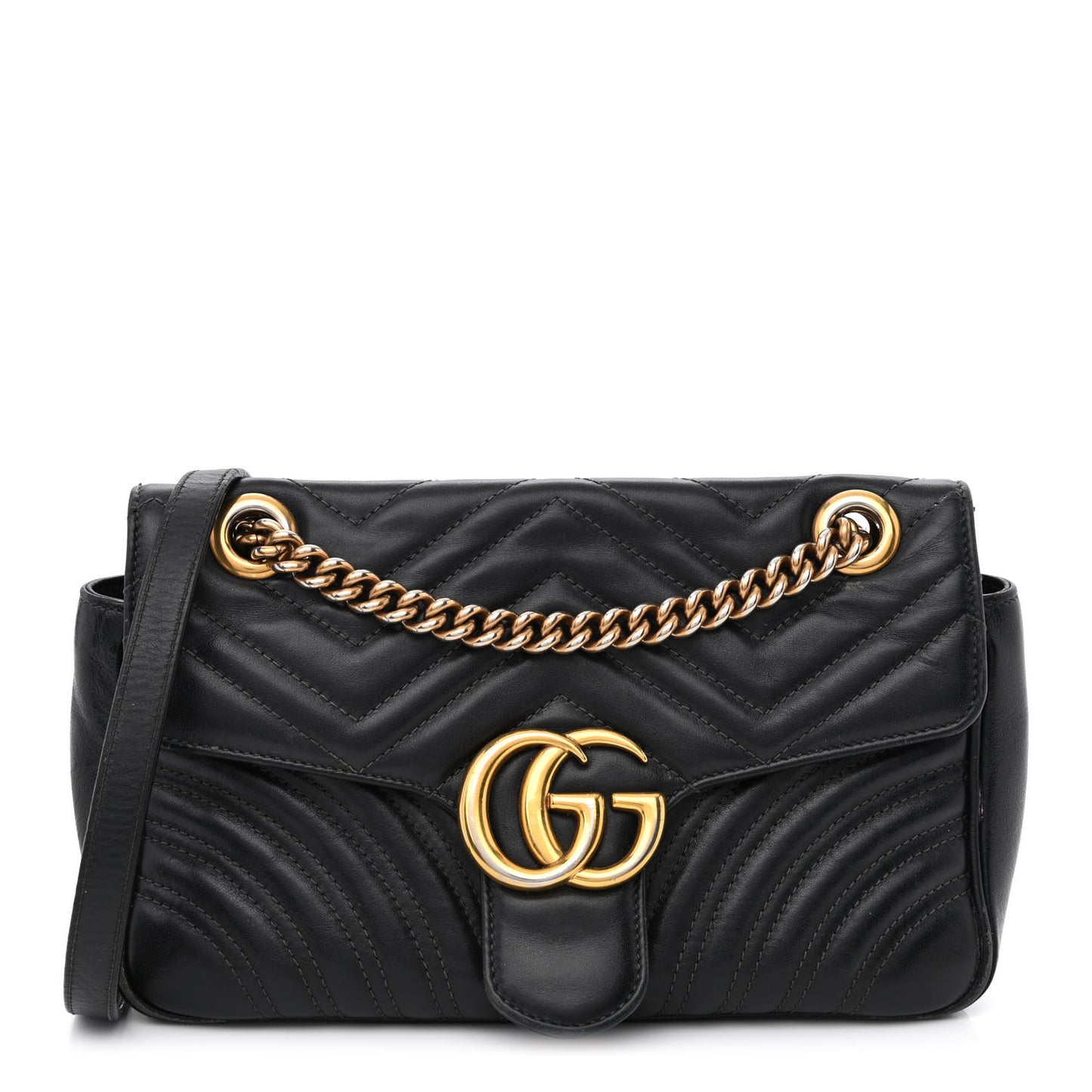 Calfskin Matelasse Small GG Marmont Shoulder Bag Black