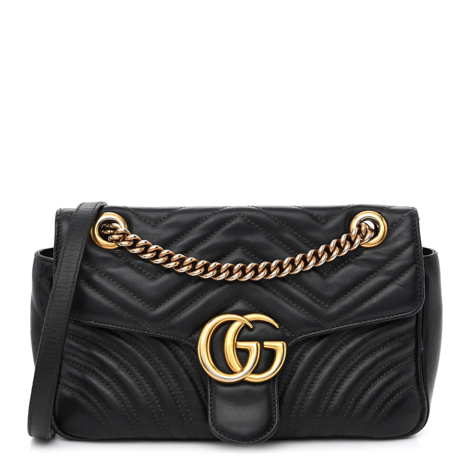 Gucci Calfskin Matelasse Small GG Marmont Shoulder Bag Black 1 of 18