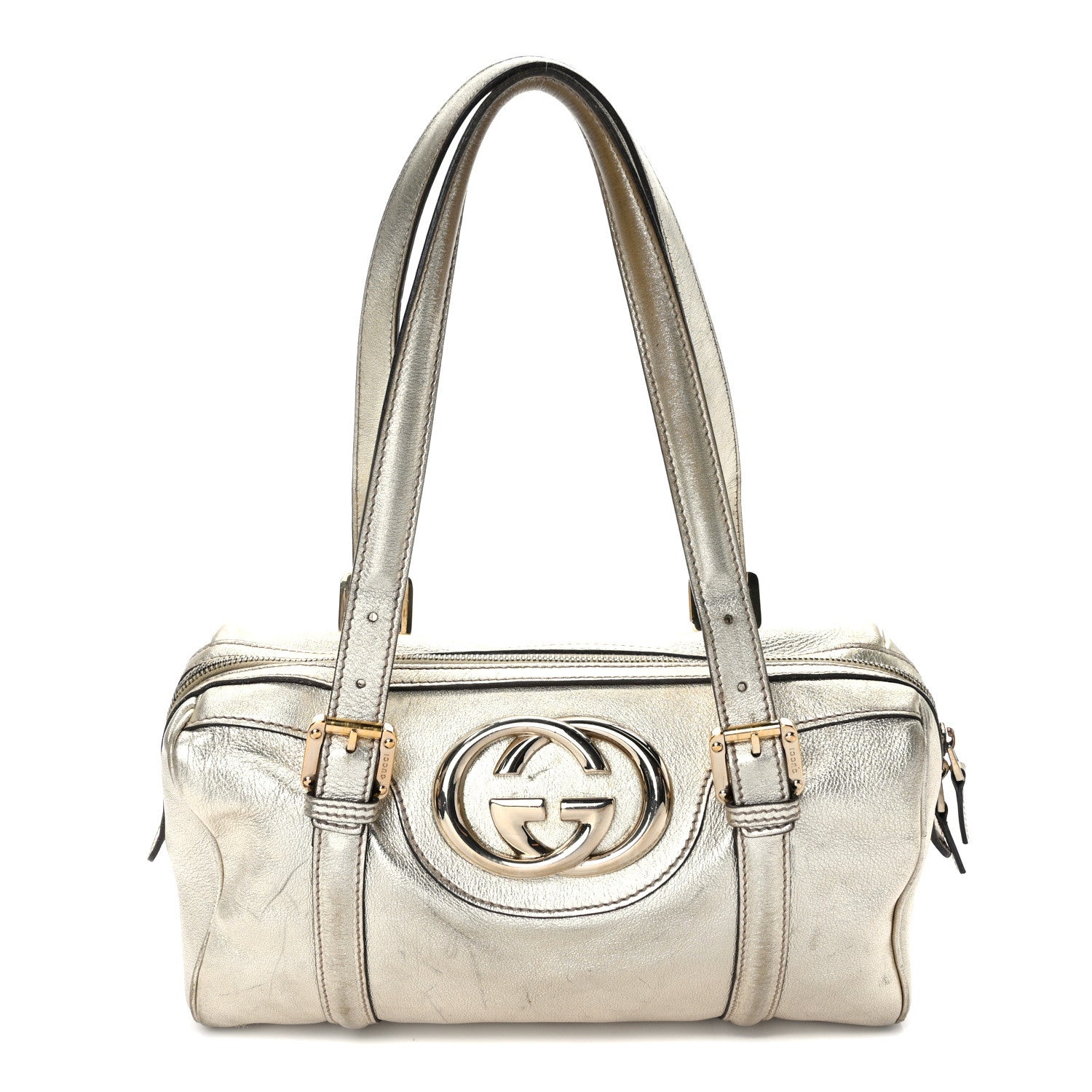 Gucci Metallic Calfskin Medium Britt Boston Gold 1 of 10