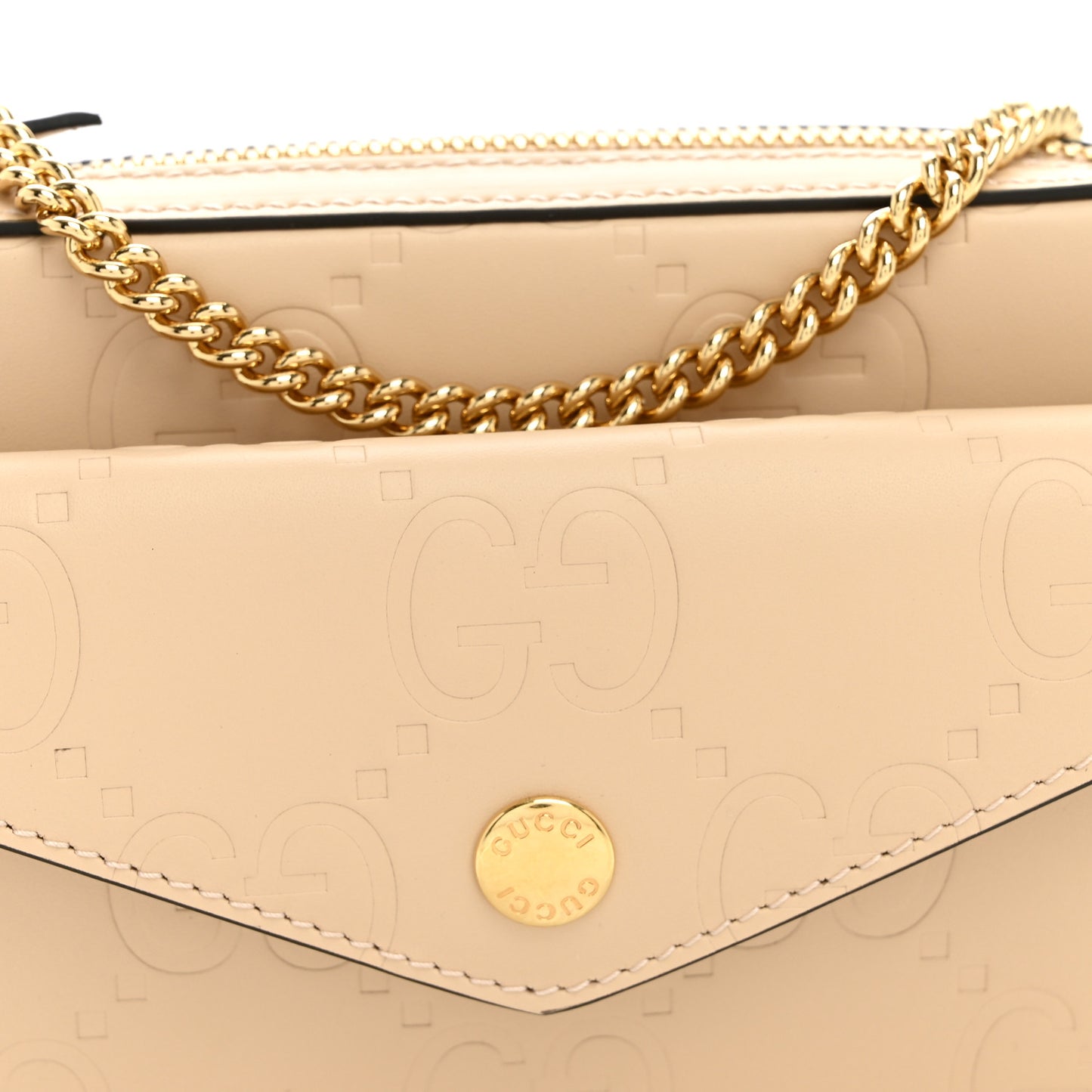 Calfskin GG Super Mini Debossed Chain Wallet Light Beige