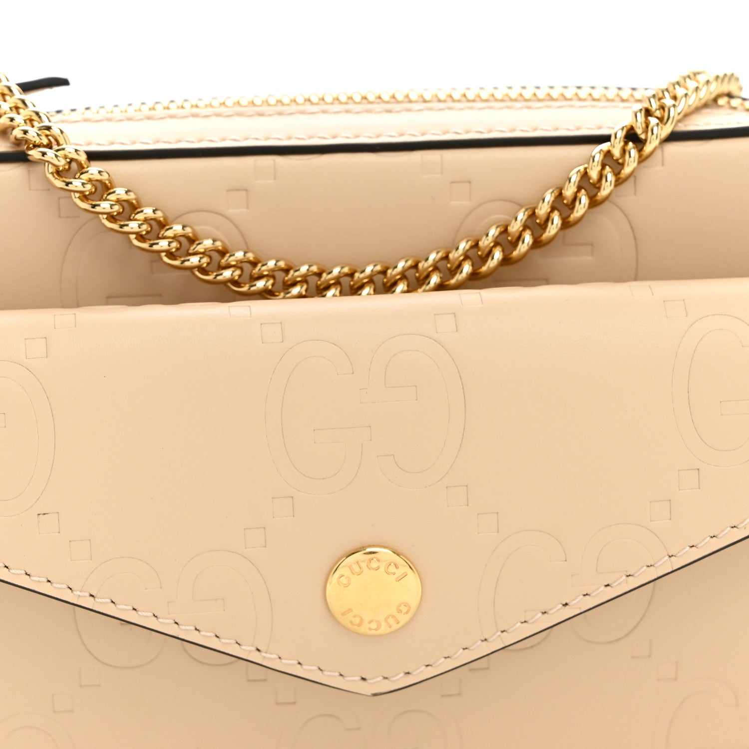 Gucci Calfskin GG Super Mini Debossed Chain Wallet Light Beige 8 of 10