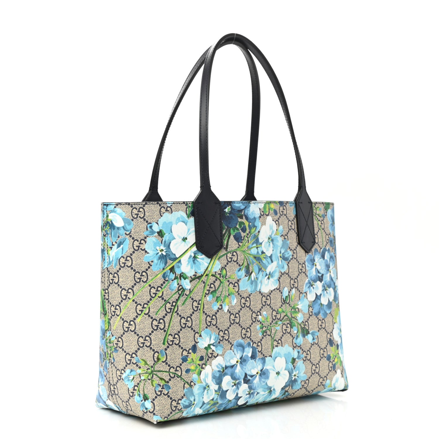 Gucci GG Supreme Monogram Blooms Small Reversible Tote Beige Blue Navy 3 of 10