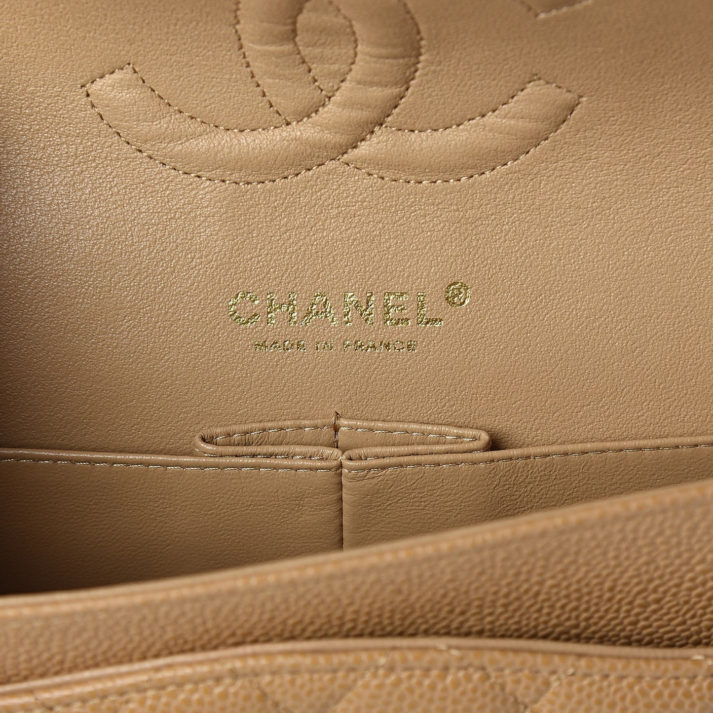 Caviar Quilted Medium Double Flap Beige