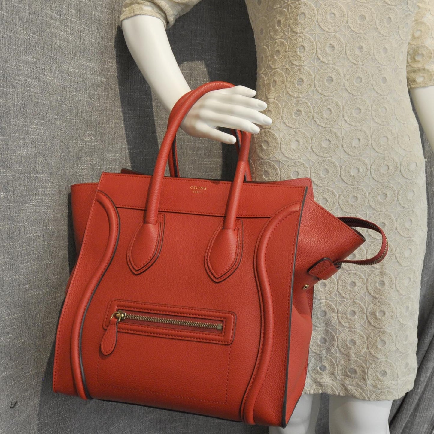 Pebbled Leather Mini Luggage Coquelicot