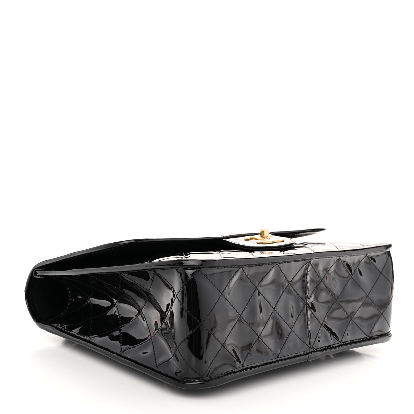 Patent Quilted Large School Memory Top Handle Flap Black