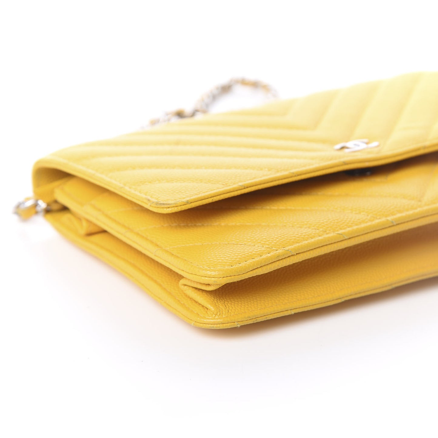 Caviar Chevron Quilted Wallet On Chain WOC Yellow