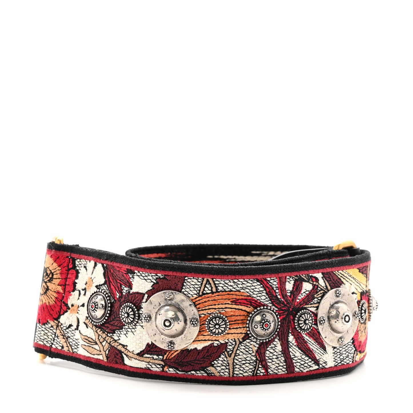 Canvas Embroidered Studded Floral Shoulder Strap Beige Multicolor