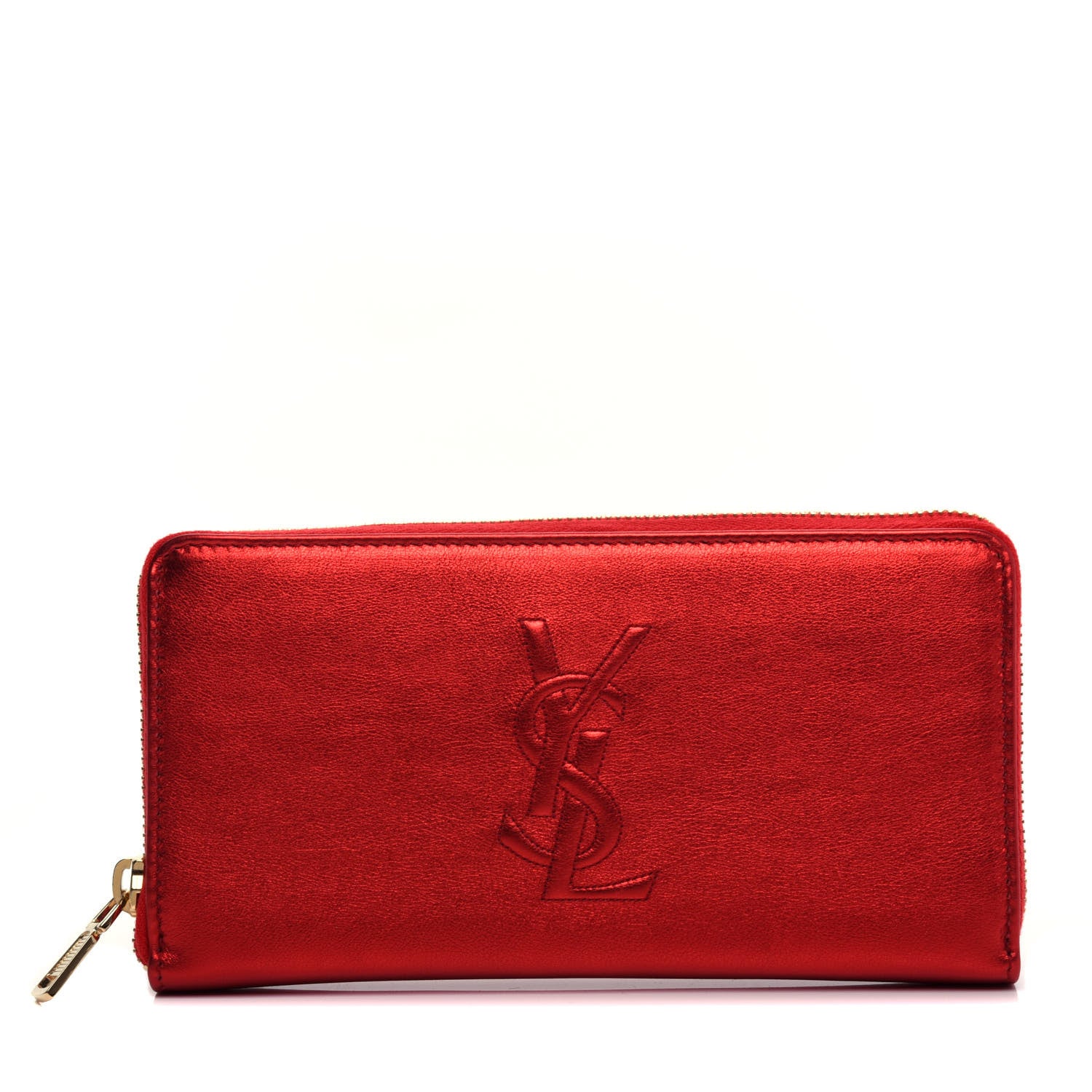 Saint Laurent Metallic Calfskin Belle De Jour Zip Around Wallet Red 1 of 8