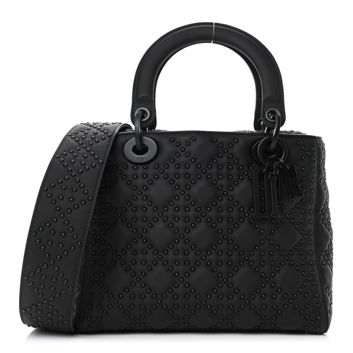 UItra Matte Calfskin Cannage Studded Medium Supple Lady Dior Black