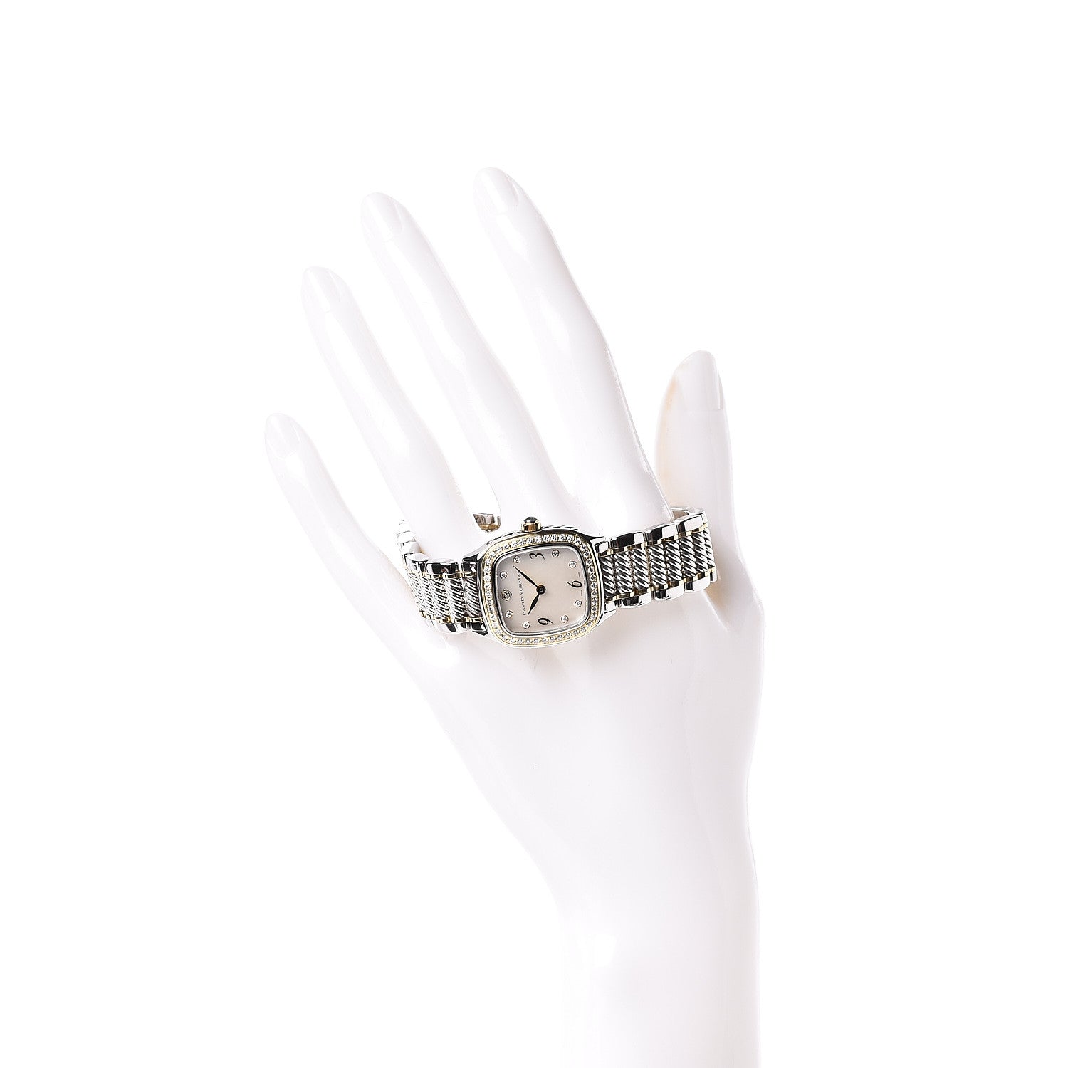 David Yurman Stainless Steel 18K Yellow Gold Diamond Mother of Pearl 25mm Thoroughbred Quartz Watch 2 of 7