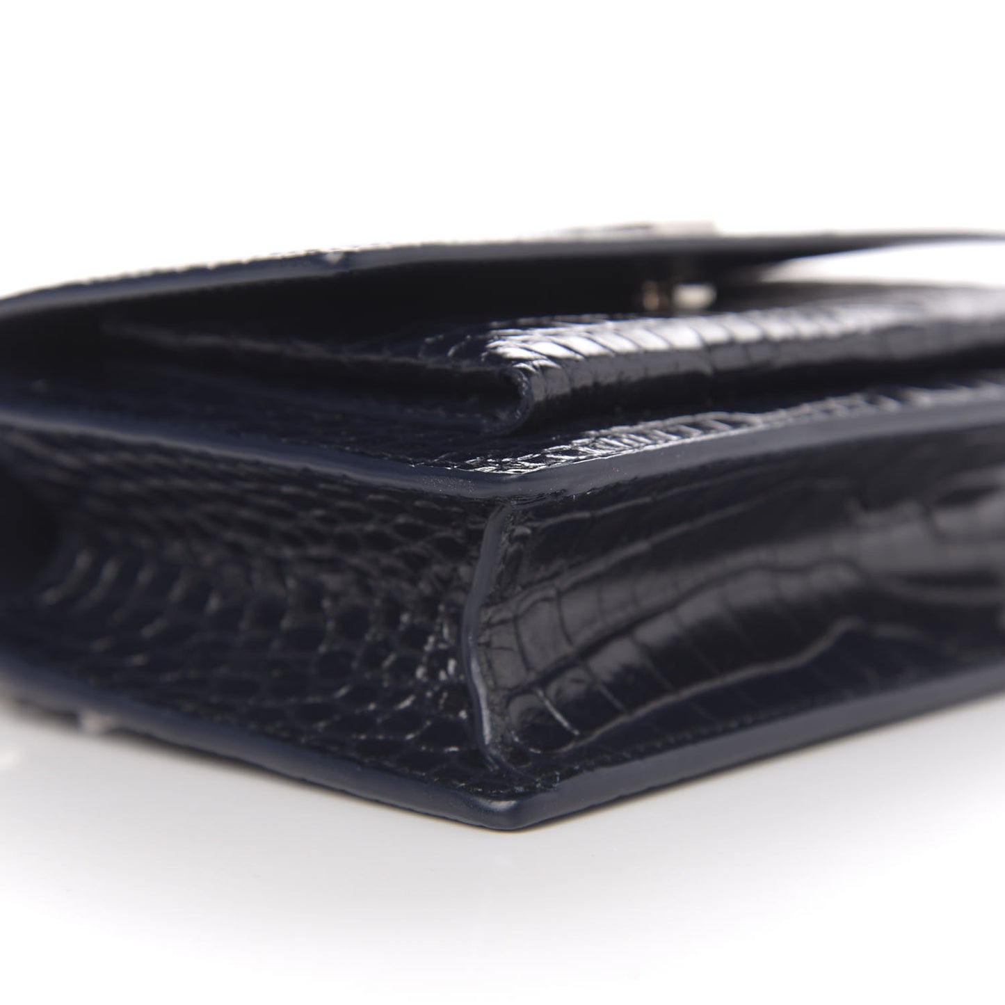Calfskin Crocodile Embossed Monogram Sunset Chain Wallet Navy
