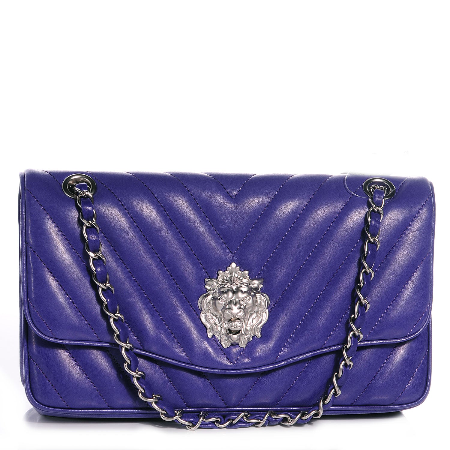 Chanel Lambskin Chevron Medium Leo Lion Flap Violet Fonce 1 of 10