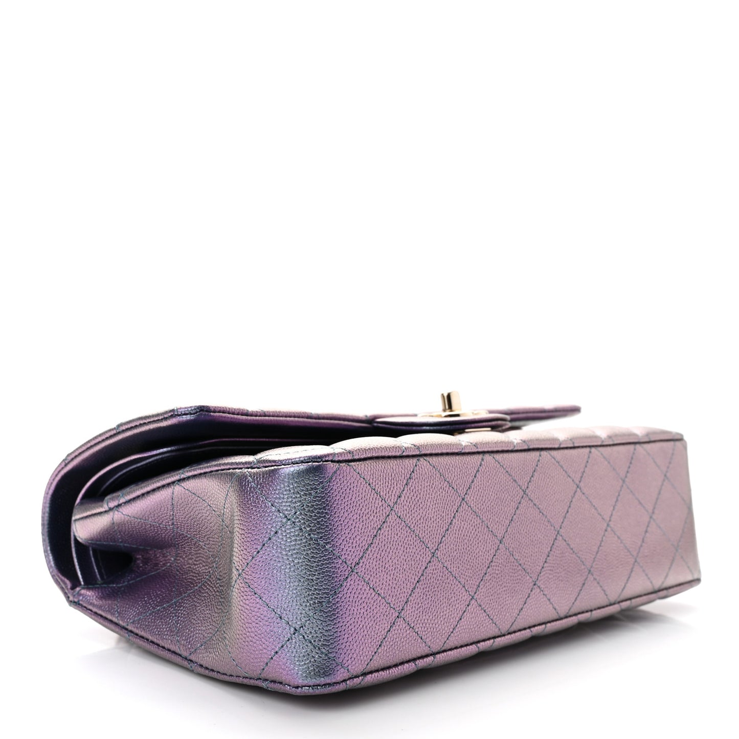 Iridescent Caviar Quilted Medium Double Flap Dark Blue