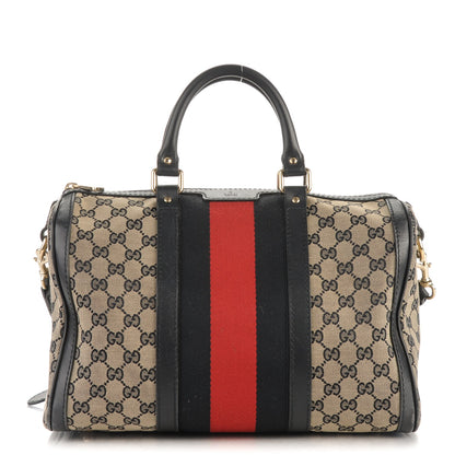 Gucci Monogram Selleria Calfskin Vintage Web Medium Boston Beige Blue 1 of 10