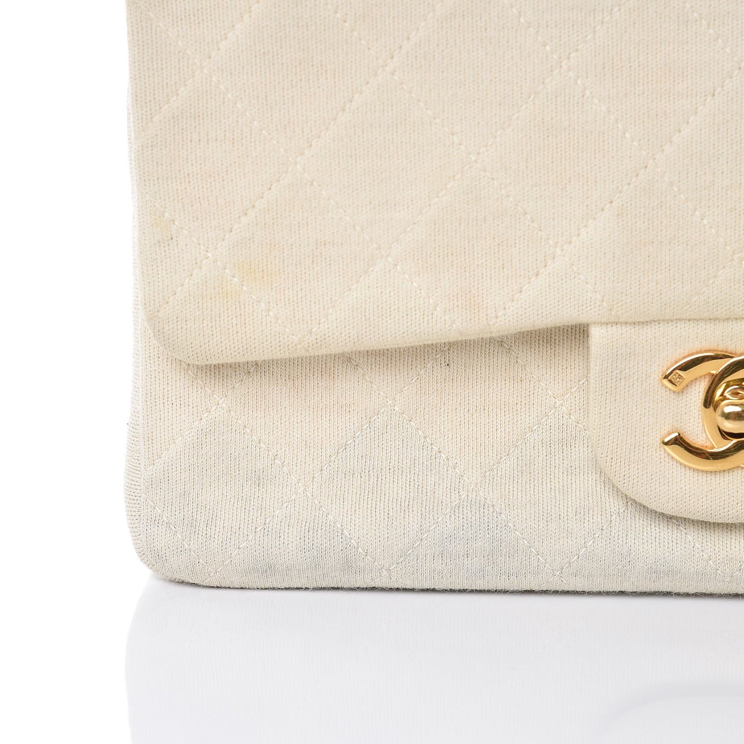 Jersey Quilted Small Bijoux Chain Double Flap Beige