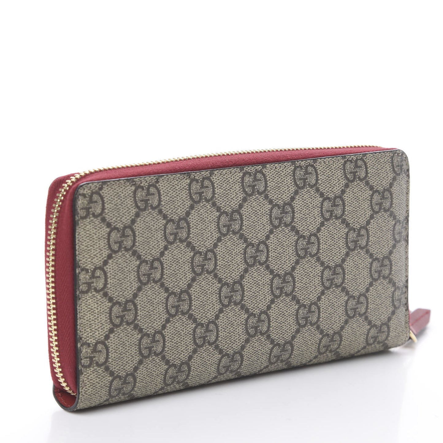 GG Supreme Monogram Bosco Patch Zip Around Wallet Beige Malva Hibiscus Red