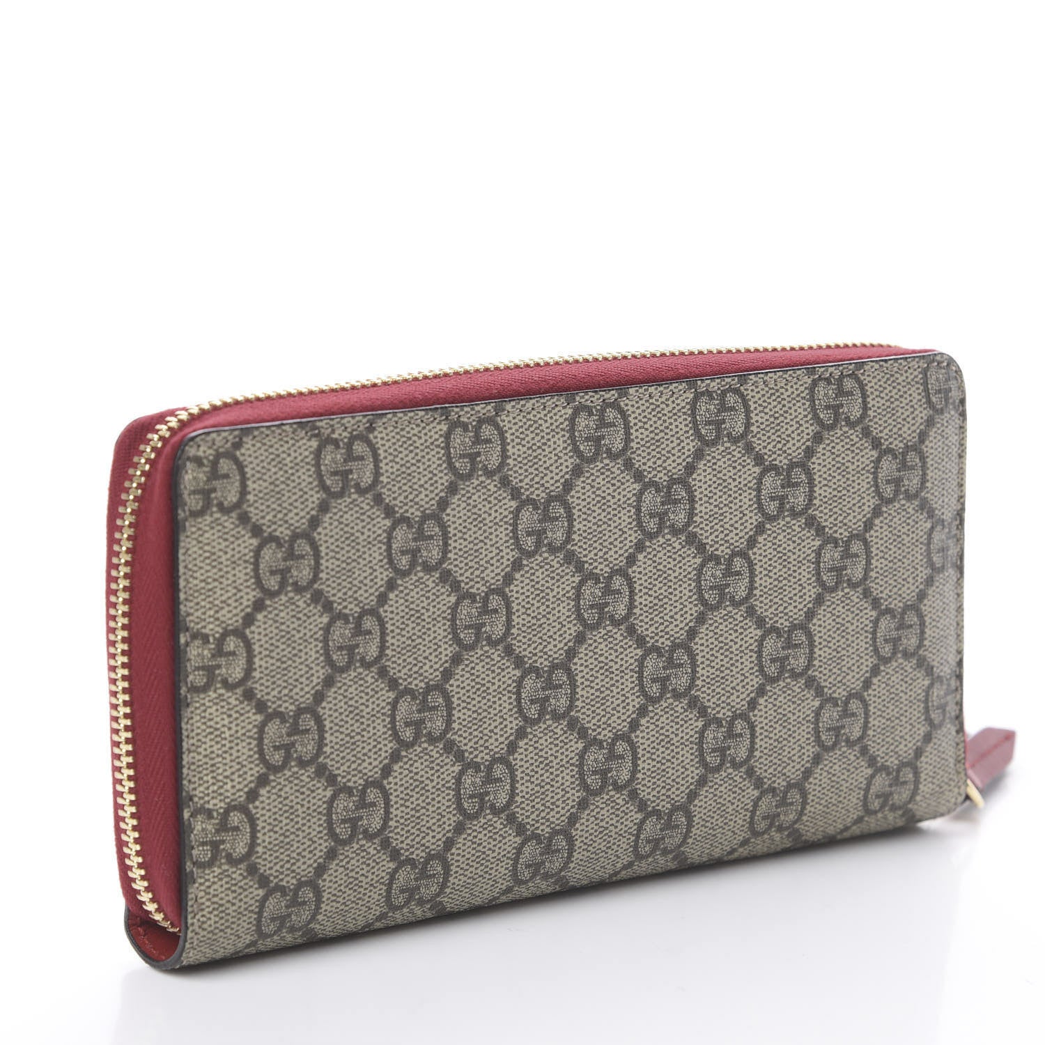 Gucci GG Supreme Monogram Bosco Patch Zip Around Wallet Beige Malva Hibiscus Red 2 of 6