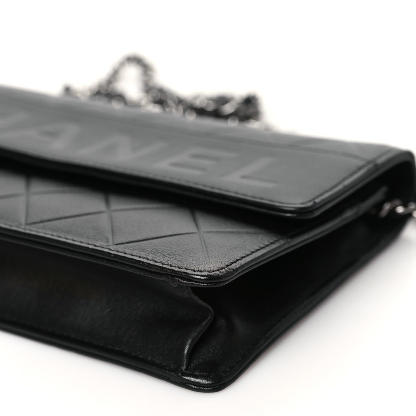 Lambskin Embossed Lax Wallet On Chain WOC Black