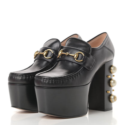 Gucci Malaga Kid Pearl Studded Vegas Platform Loafers 35 Black 3 of 10