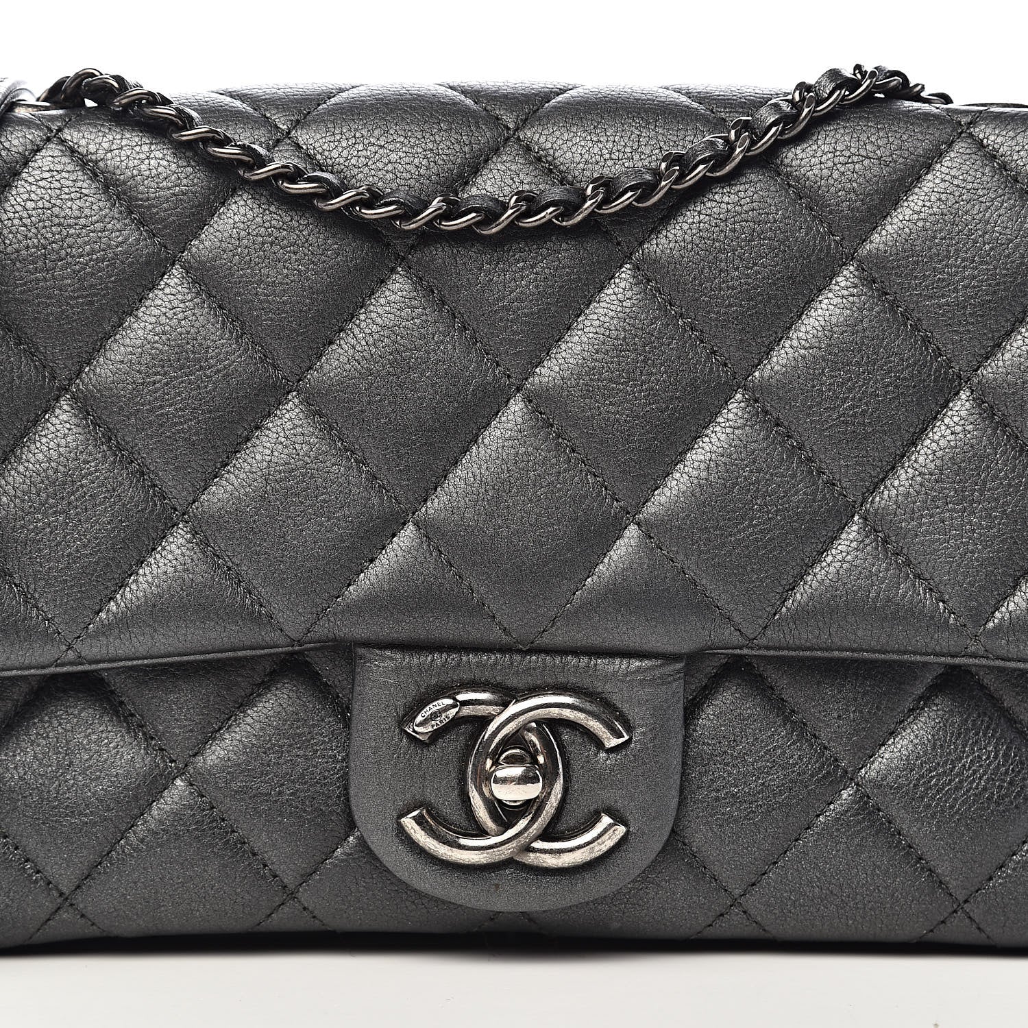 Chanel Metallic Calfskin Quilted Medium Medallion Flap Dark Silver 12 of 12