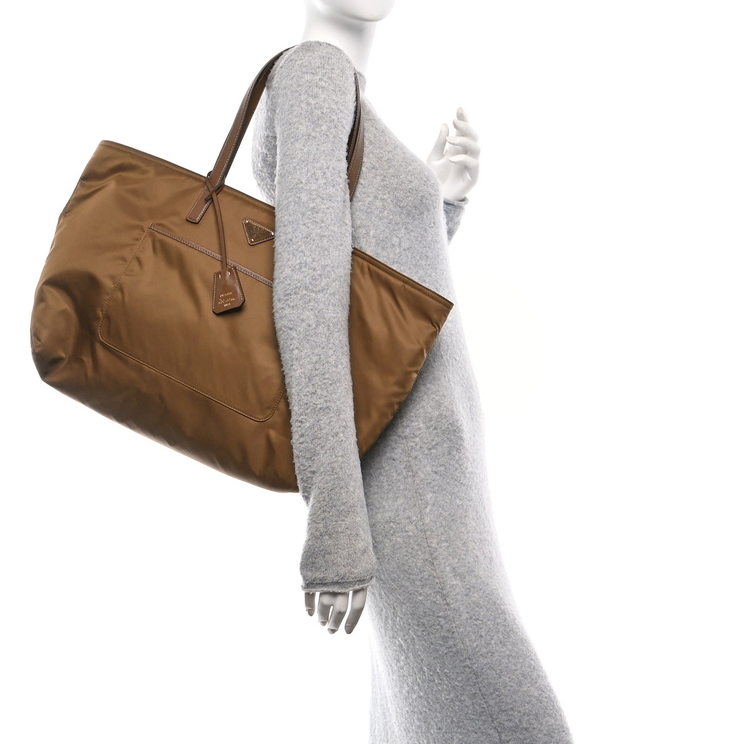 Re-Nylon Saffiano Large Tote Cork Beige