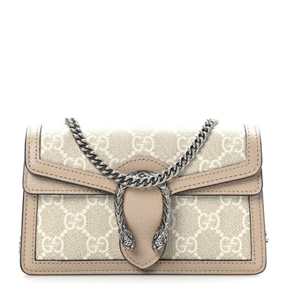 Gucci GG Supreme Monogram Textured Dollar Calfskin Super Mini Dionysus Shoulder Bag Beige Mystic White Oatmeal 1 of 10