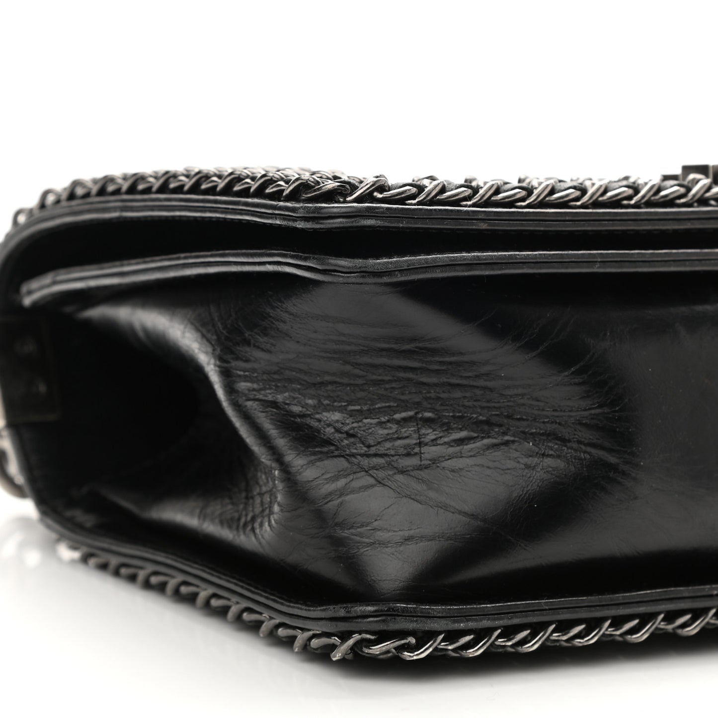 Glazed Calfskin Quilted Medium Boy Chained Flap Black