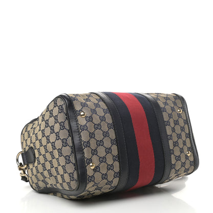Gucci Monogram Selleria Calfskin Vintage Web Medium Boston Beige Blue 4 of 9